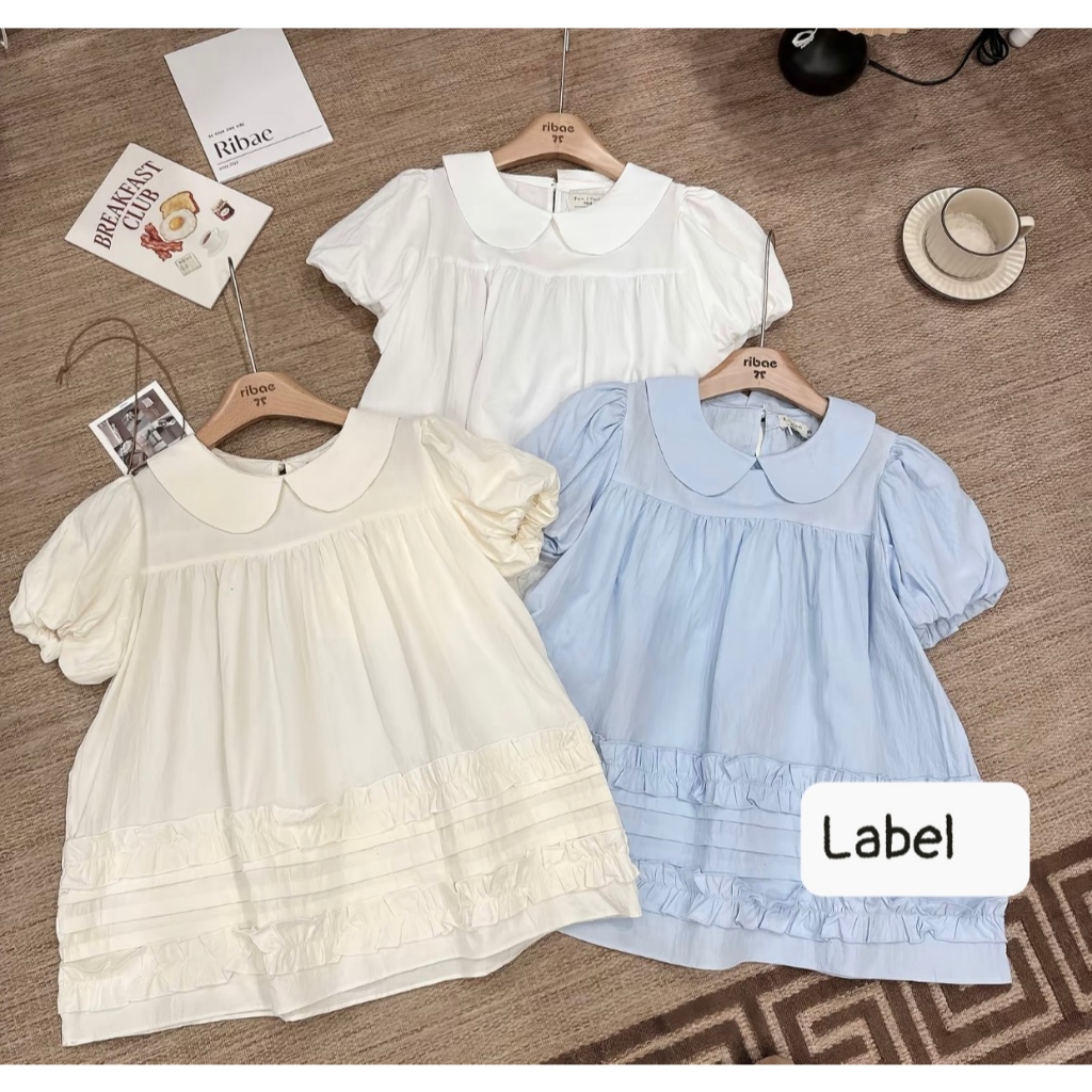 Áo babydoll dáng vừa cổ sen điệu đà phối bèo ly cách, áo kiểu nữ xinh xắn LABEl A85