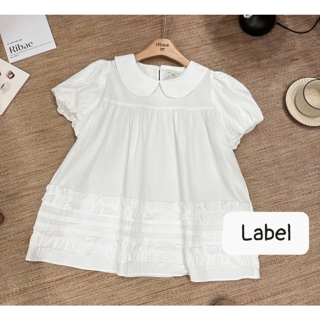 Áo babydoll dáng vừa cổ sen điệu đà phối bèo ly cách, áo kiểu nữ xinh xắn LABEl A85