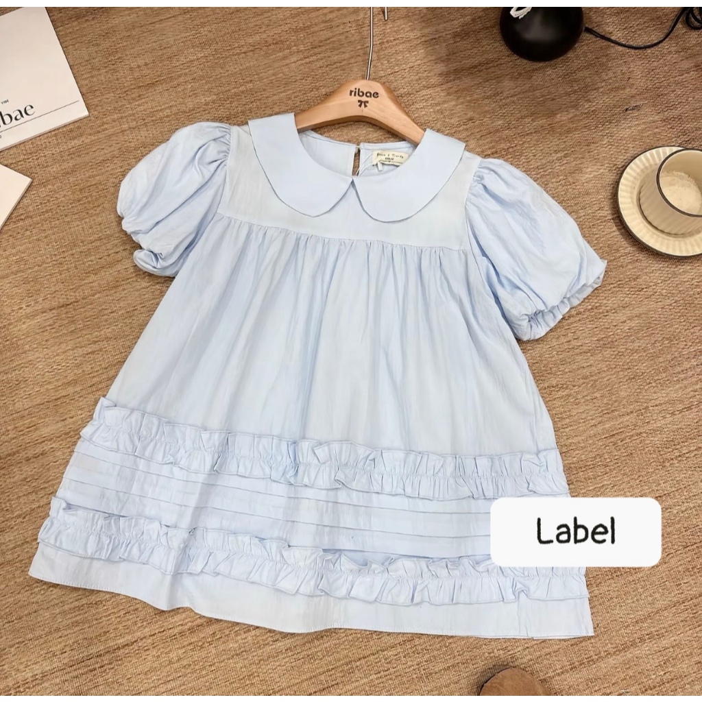 Áo babydoll dáng vừa cổ sen điệu đà phối bèo ly cách, áo kiểu nữ xinh xắn LABEl A85