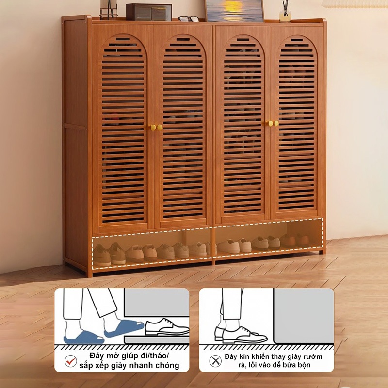 Tủ Giày 2/3/4 Cánh  Gỗ Tre Có Cửa Louver Thông Thoáng  Kế Giày Kế Sang Trọng Chắc chắn