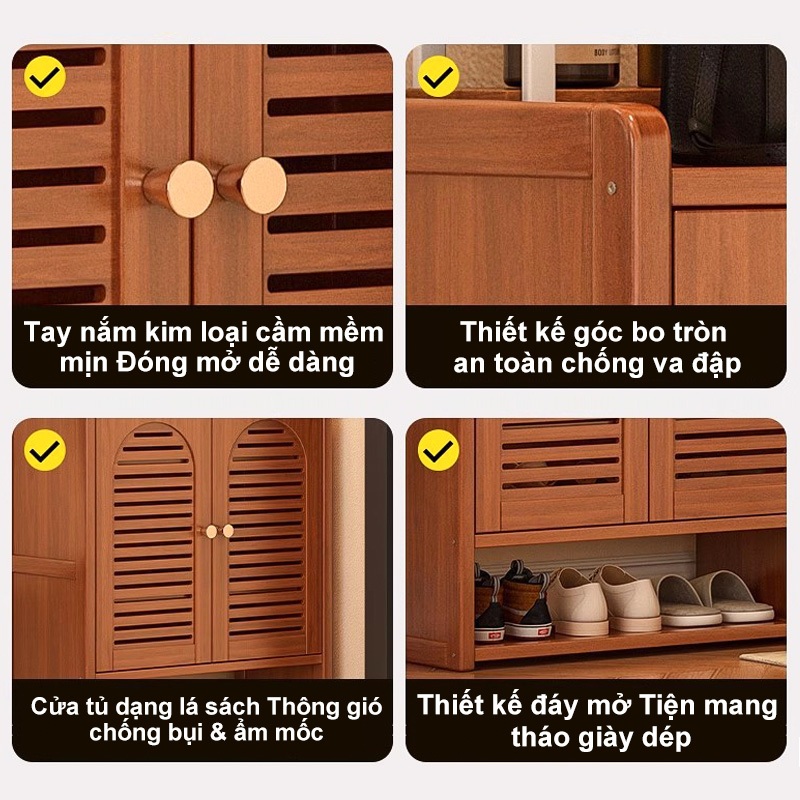 Tủ Giày 2/3/4 Cánh  Gỗ Tre Có Cửa Louver Thông Thoáng  Kế Giày Kế Sang Trọng Chắc chắn