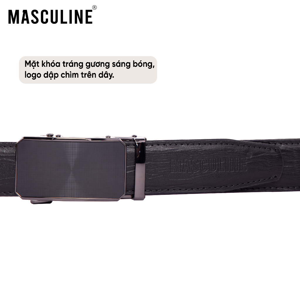 Thắt lưng nam MASCULINE DLN603 - Dây da bò vân sợi may viền khóa lăn tự động bản 3.5cm có 2 mặt khóa