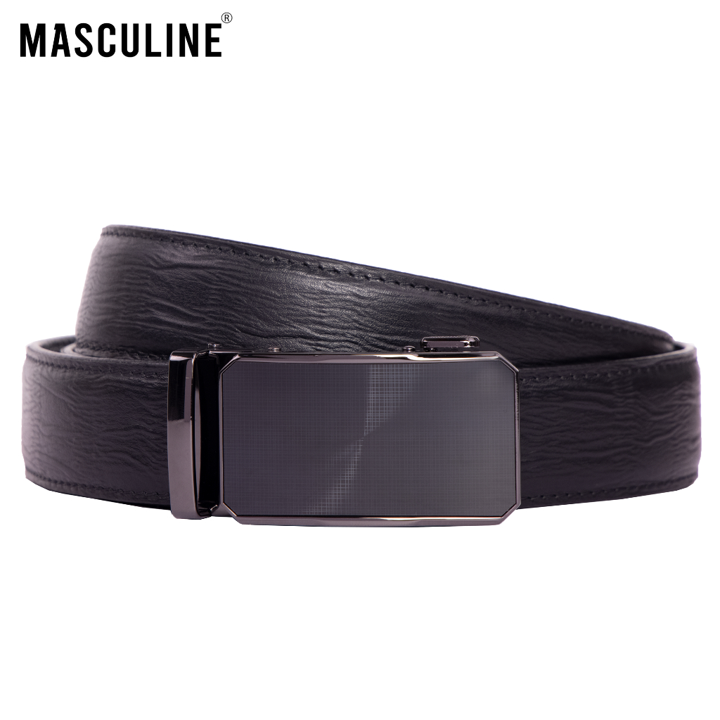 Thắt lưng nam MASCULINE DLN603 - Dây da bò vân sợi may viền khóa lăn tự động bản 3.5cm có 2 mặt khóa