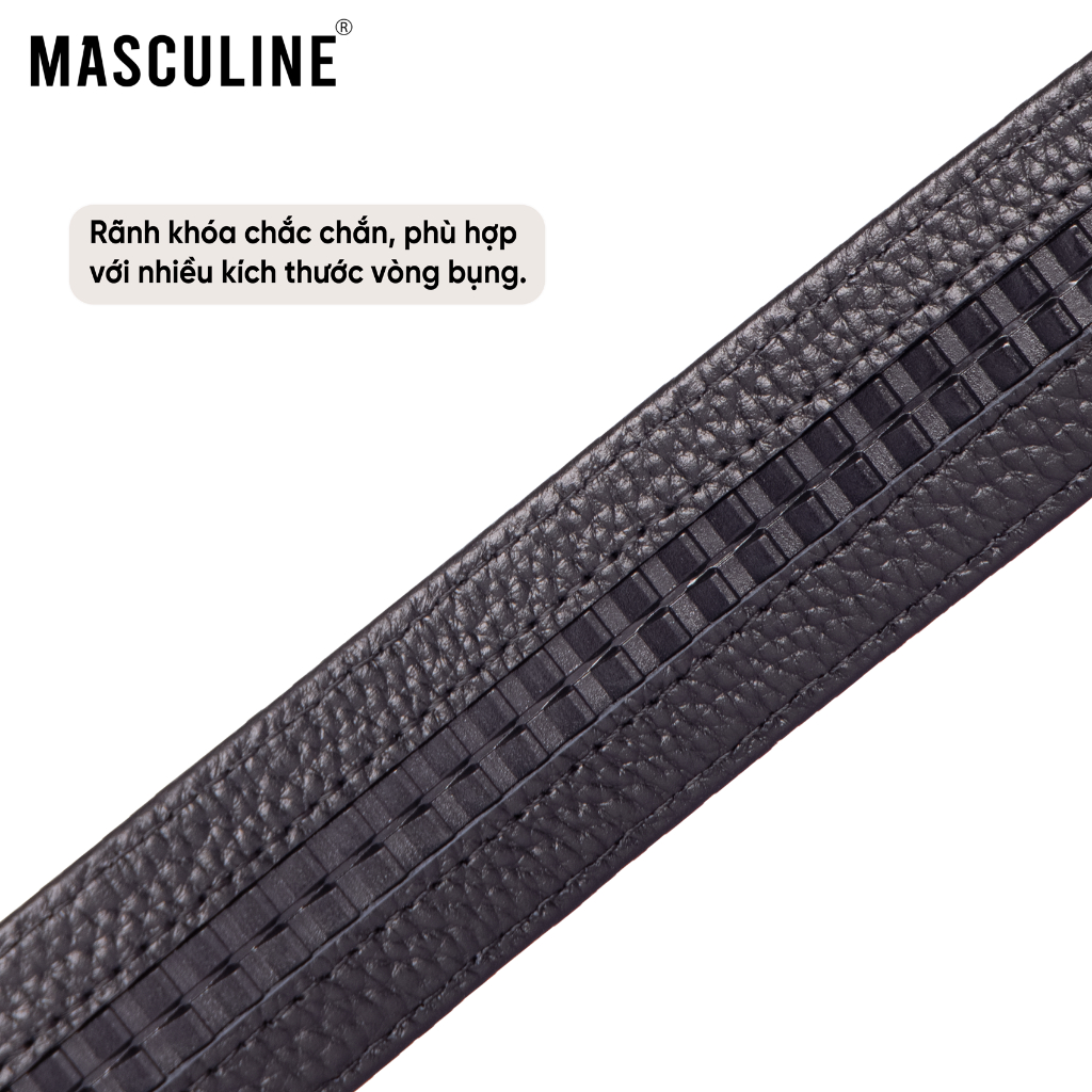 Thắt lưng nam MASCULINE DLN603 - Dây da bò vân sợi may viền khóa lăn tự động bản 3.5cm có 2 mặt khóa