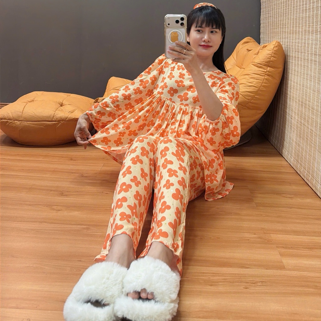 (Tặng cột tóc) Bộ tole babydoll tay dài, F21 hàng may kỹ 43-82kg - Nocnhasleepwear