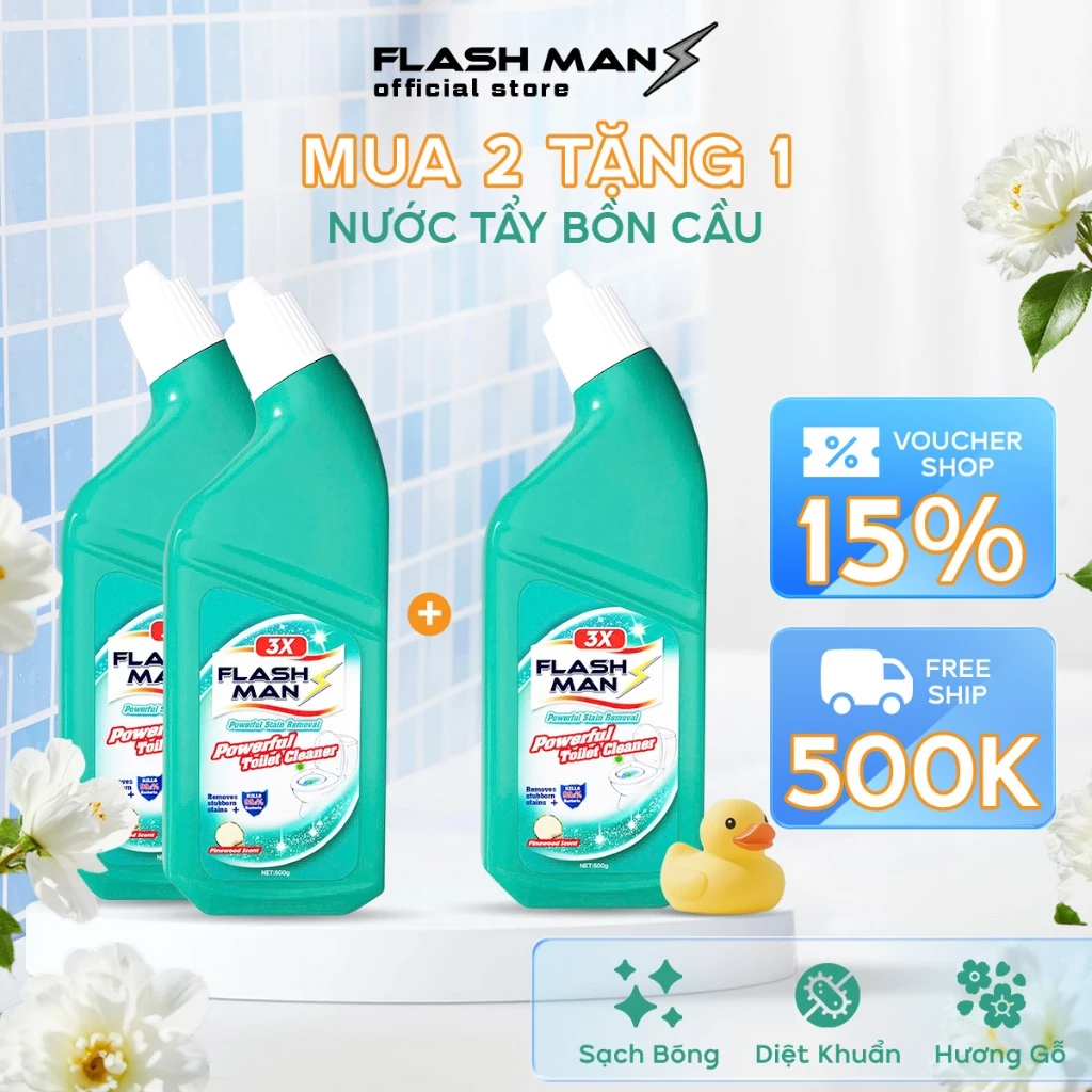 [MUA 2 TẶNG 1] Nước Tẩy Bồn Cầu Flashman 500g – Diệt Khuẩn 99.9% – Khử Mùi, Tẩy Sạch Vết Bẩn