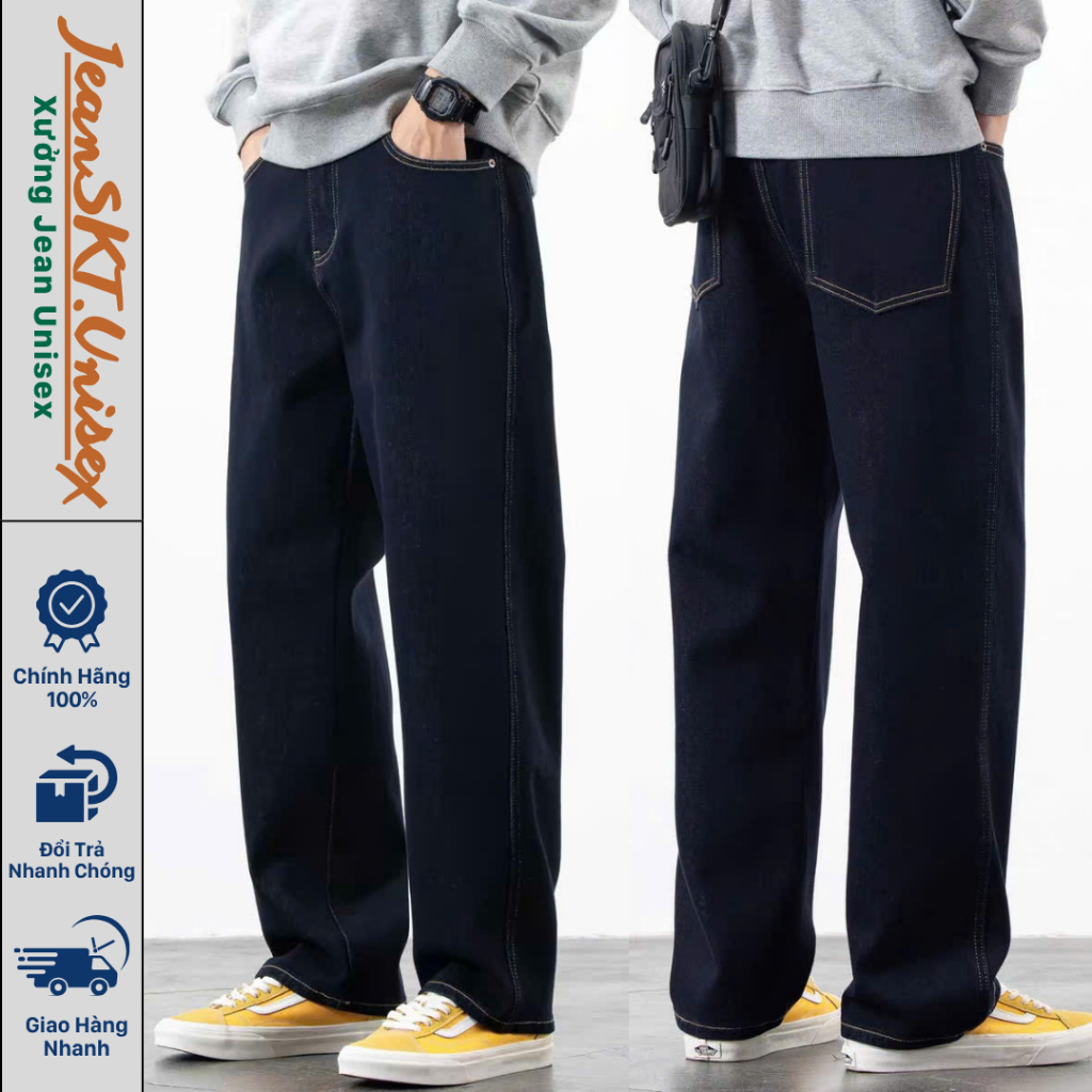 Quần jean nam ống rộng baggy, form suông đẹp, co giãn, mặc thoải mái dễ phối đồ-JeanSkt