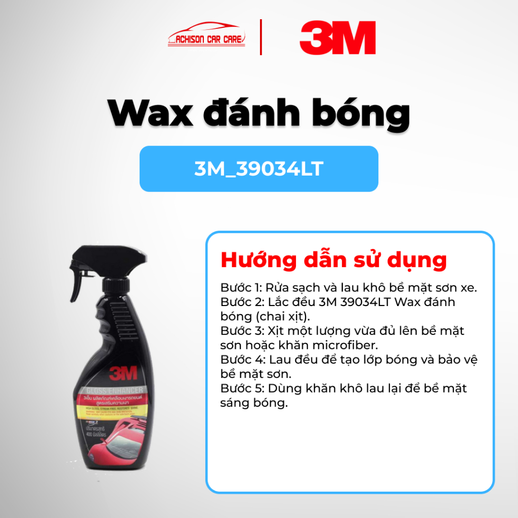 3M-39034LT WAX ĐÁNH BÓNG DẠNG XỊT TẠO ĐỘ BÓNG BẢO VỆ BỀ MẶT SƠN