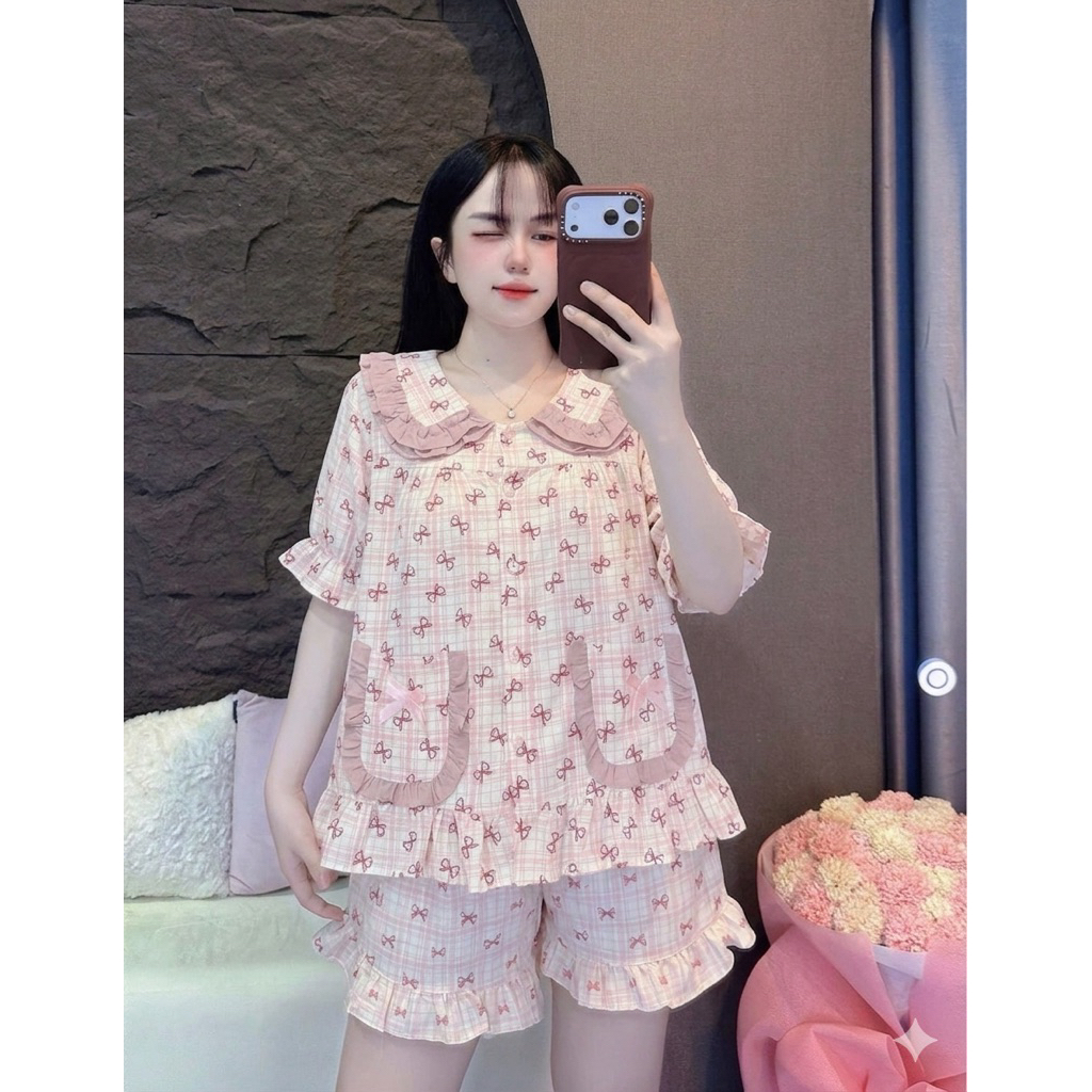 Set Bộ Nữ , Set Bộ Pijama Đũi Đùi Hoạ Tiết Xinh B95