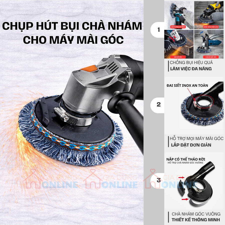 Đầu nối máy hút bụi gắn máy mài cắt góc chà nhám chống bụi bẩn khi làm phẳng tường, kim loại