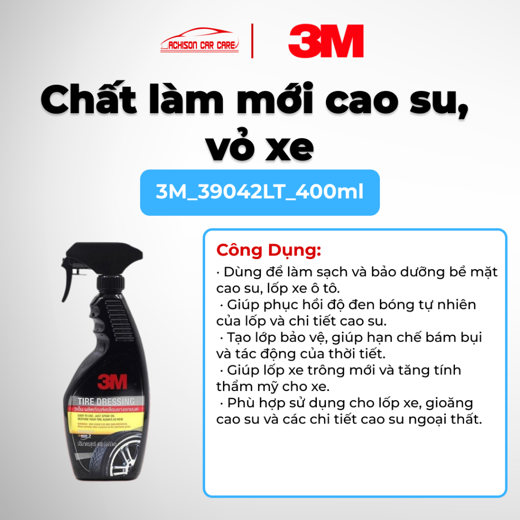 3M-39042LT CHẤT LÀM MỚI CAO SU VỎ XE 400ML LÀM BÓNG PHỤC HỒI BẢO VỆ BỀ MẶT