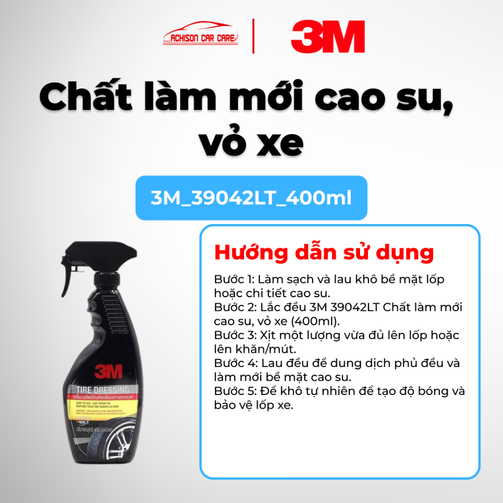 3M-39042LT CHẤT LÀM MỚI CAO SU VỎ XE 400ML LÀM BÓNG PHỤC HỒI BẢO VỆ BỀ MẶT