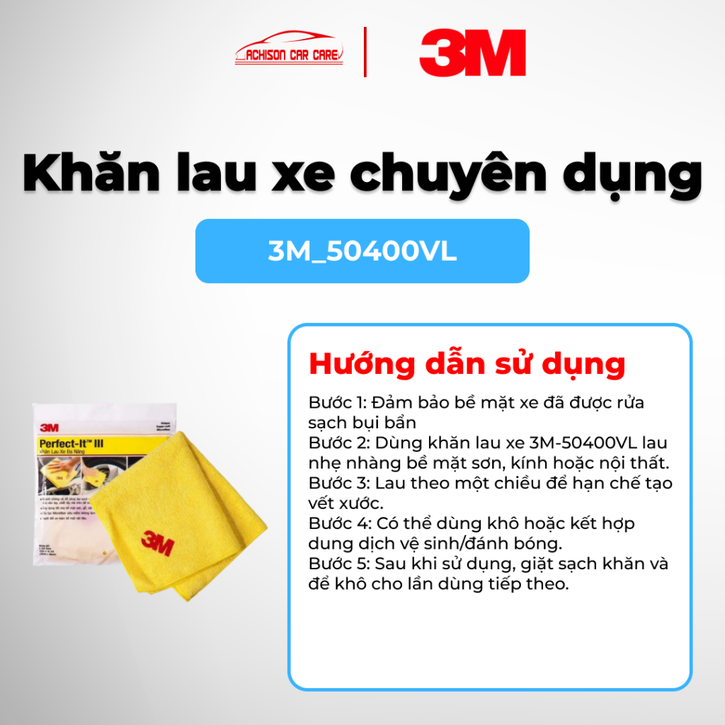 3M-50400VL KHĂN LAU XE CHUYÊN DỤNG 3M MỀM MỊN KHÔNG TRẦY XƯỚC