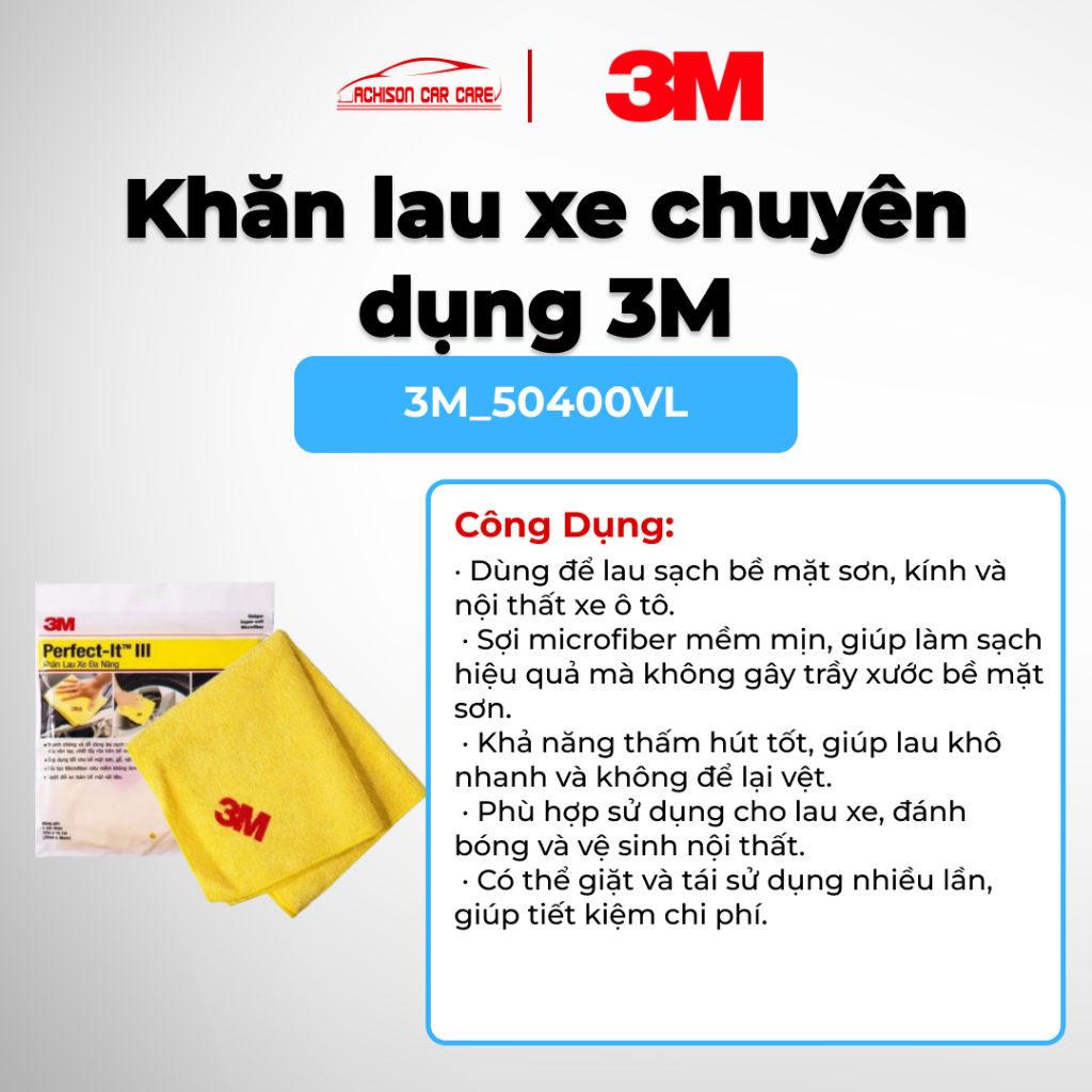 3M-50400VL KHĂN LAU XE CHUYÊN DỤNG 3M MỀM MỊN KHÔNG TRẦY XƯỚC