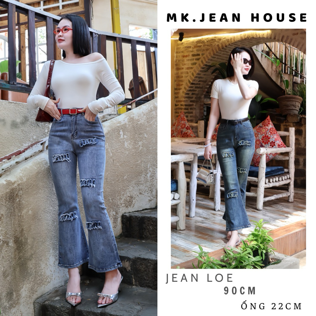 (90cm) SHOP NHÍ- Quần Jean Nữ Ống Loe Rách Lỡ Thêu , Đủ Size S/M/L ( 6057 )
