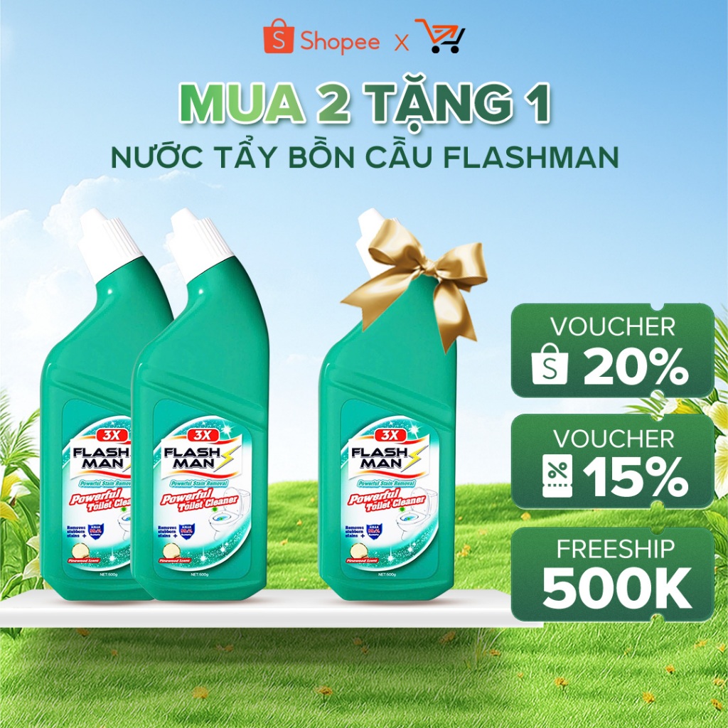 [MUA 2 TẶNG 1] Chai Tẩy Bồn Cầu FLASHMAN – Nước Tẩy Rửa Nhà Vệ Sinh - Diệt Khuẩn 99.9%- Trắng Sáng- Sạch Thơm, 500g/Chai