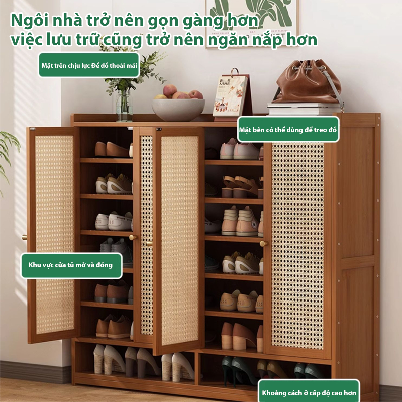 Tủ Giày Gỗ kệ đựng giày tủ giày thoáng khí Tự Nhiên 2/3/4 Cánh Tủ Để Giày Phòng KháchHành Lang Thiết