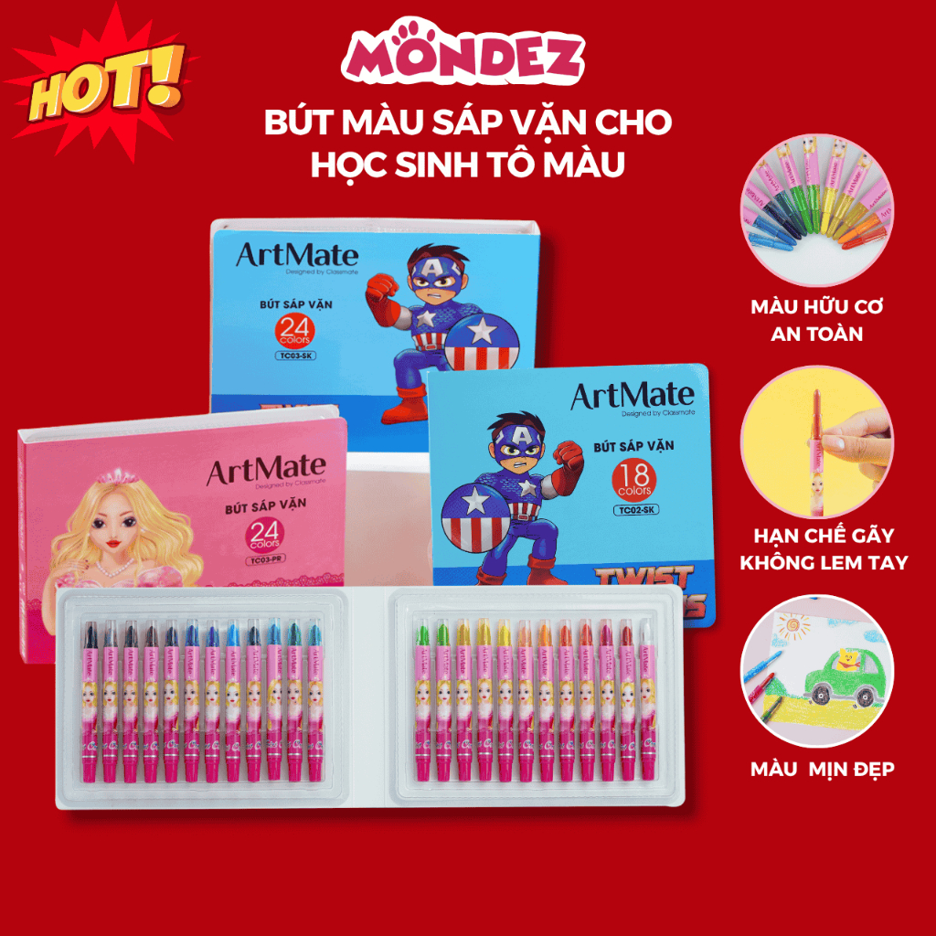 Bút Sáp Vặn, Sáp Màu Hữu Cơ 12-18-24 Màu Hạn Chế Gãy Ti a, Màu Mịn ẹp Dày Tô, Không Lem Tay, An To n Cho Bé