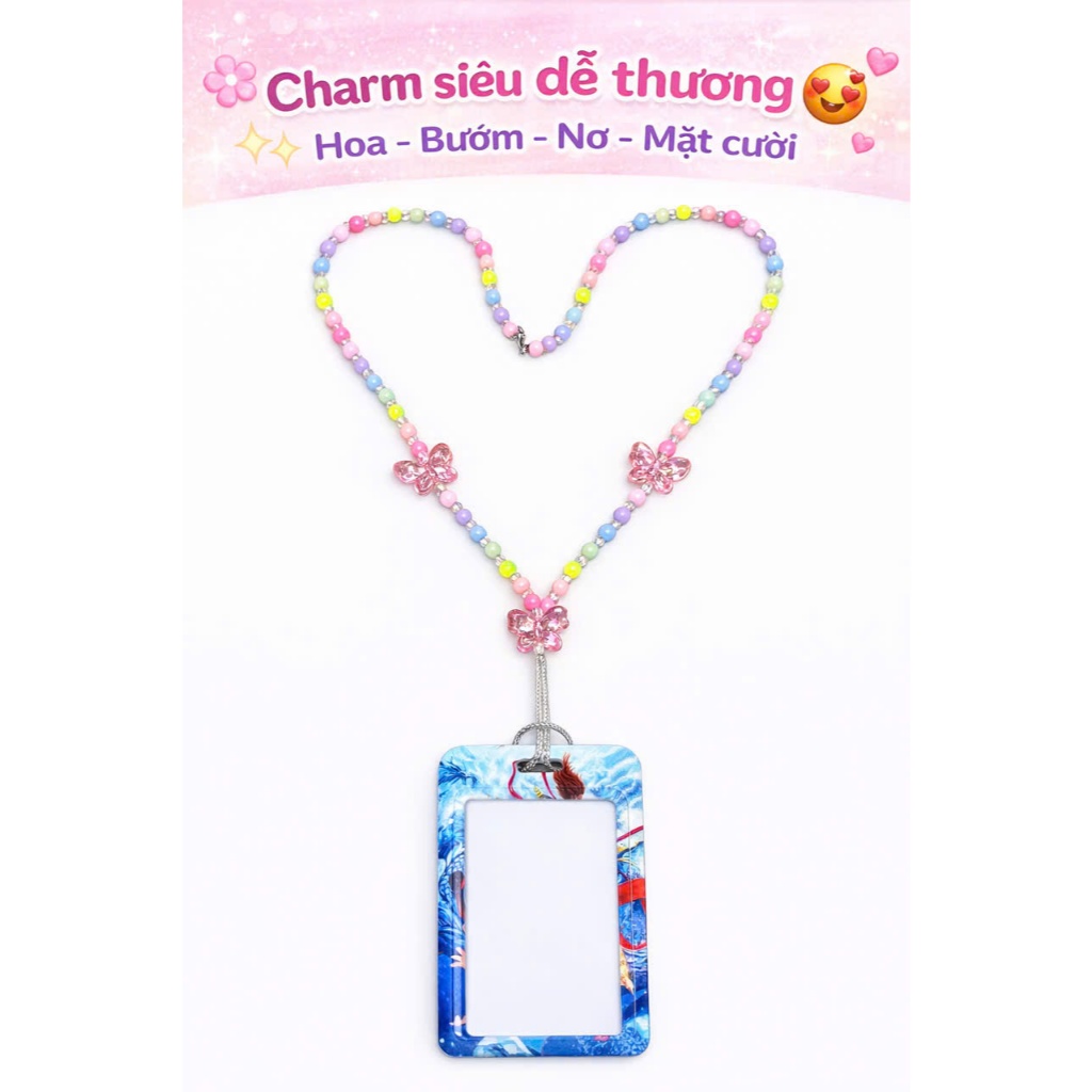 Dây đeo thẻ handmade hạt pastel dễ thương, dây đeo bảng tên học sinh sinh viên, dây giữ thẻ cute