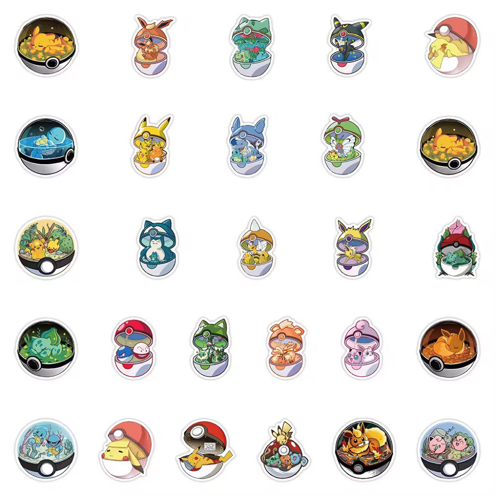100 sticker  pokemon phiên bản ở trong quả cầu pokeball siêu đẹp trang trí đồ dùng hoặc dán sưu tầm dành cho fan