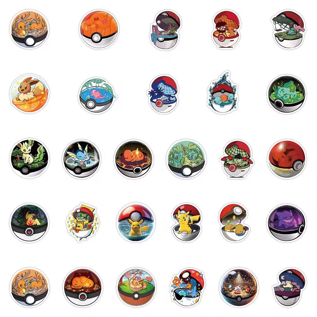100 sticker  pokemon phiên bản ở trong quả cầu pokeball siêu đẹp trang trí đồ dùng hoặc dán sưu tầm dành cho fan