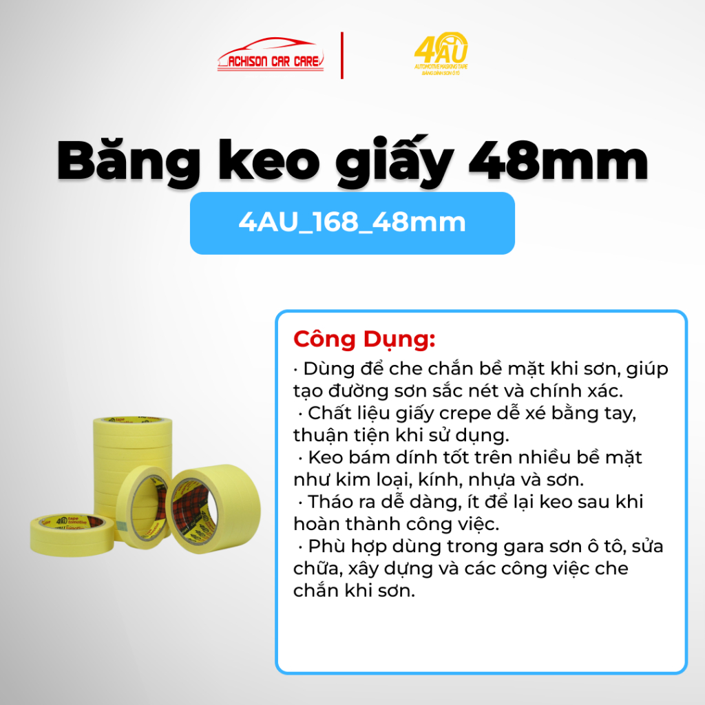 BĂNG KEO GIẤY 48MM DÁN CHE SƠN DỄ BÓC KHÔNG ĐỂ LẠI KEO