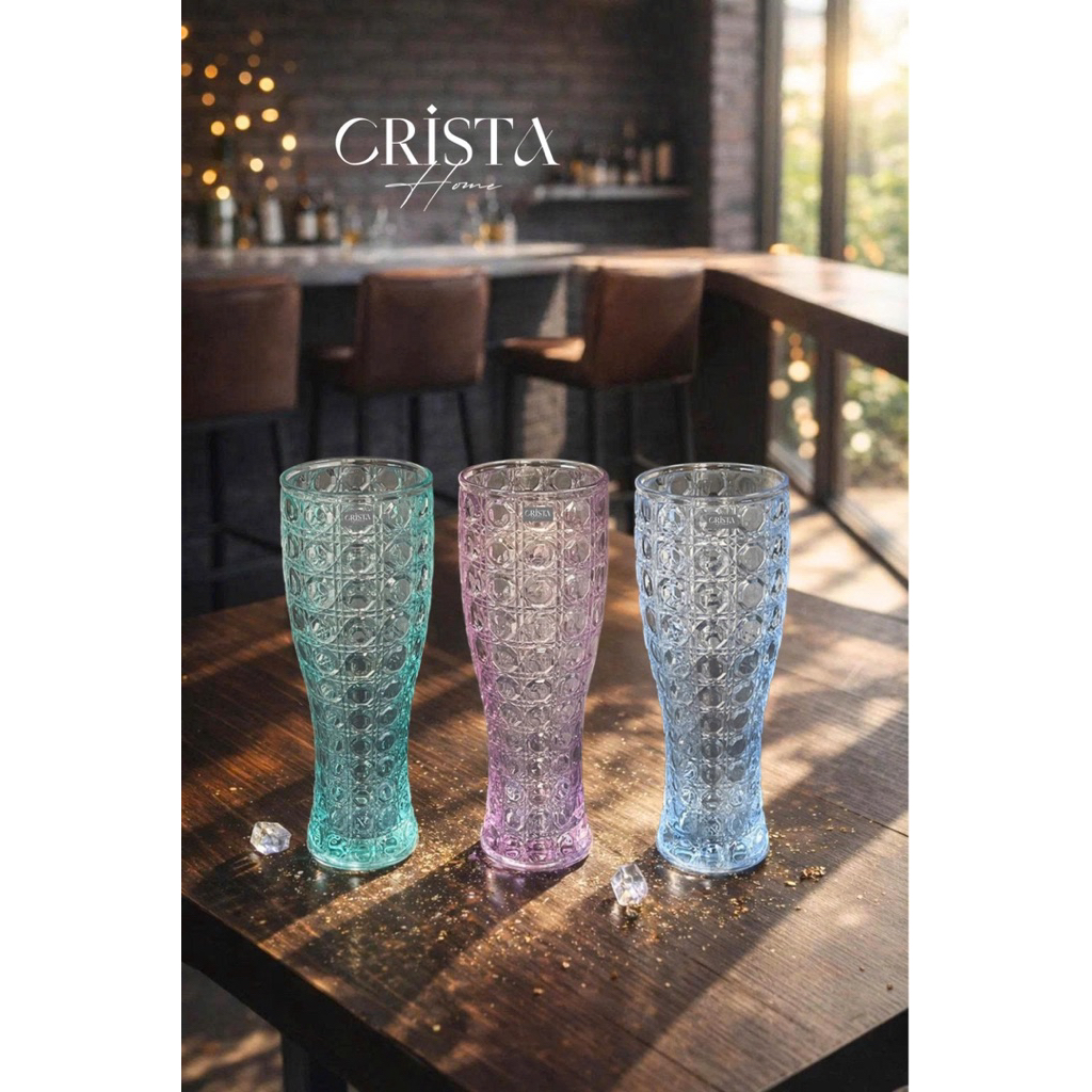 Bộ 6 Ly Bia Thủy Tinh Vân Pha Lê 440ml Crista Home 60245 – Ly Bia Cao Cấp, Giữ Bọt Tốt, Có 2 Màu Mix & Trắng