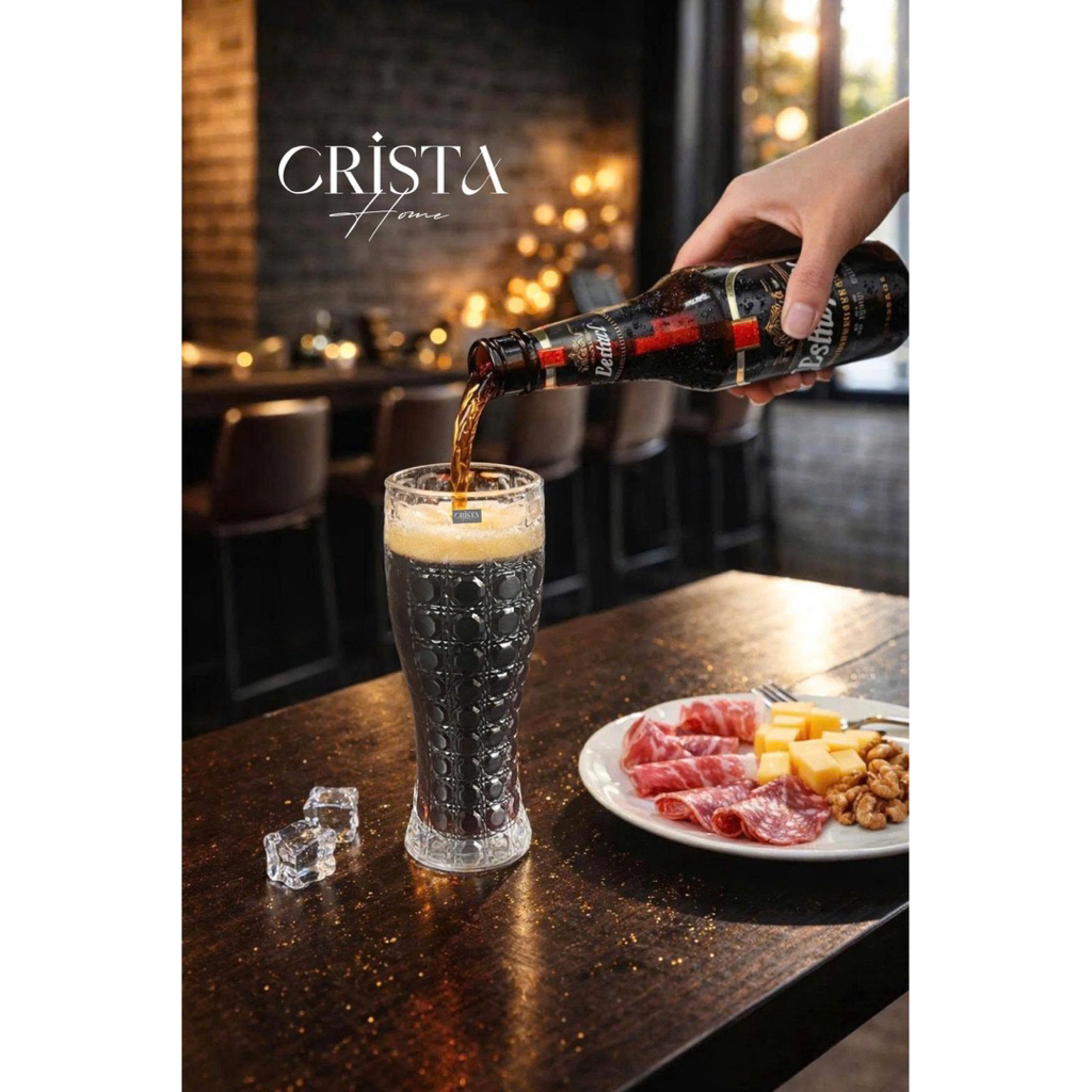 Bộ 6 Ly Bia Thủy Tinh Vân Pha Lê 440ml Crista Home 60245 – Ly Bia Cao Cấp, Giữ Bọt Tốt, Có 2 Màu Mix & Trắng