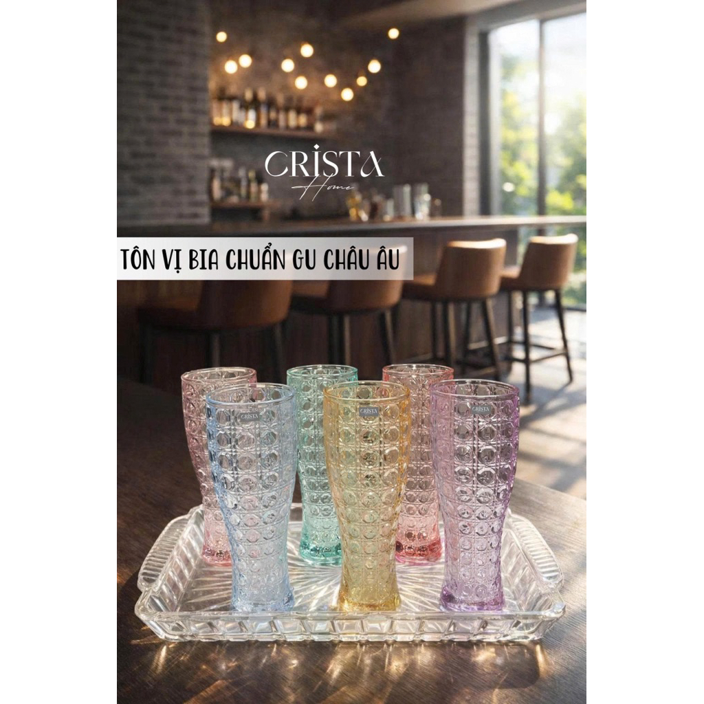 Bộ 6 Ly Bia Thủy Tinh Vân Pha Lê 440ml Crista Home 60245 – Ly Bia Cao Cấp, Giữ Bọt Tốt, Có 2 Màu Mix & Trắng