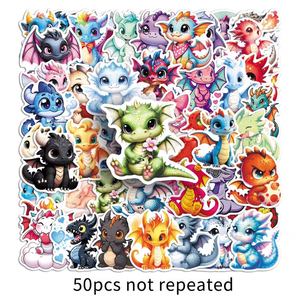 20/60/100 sticker loài rồng phiên bản dễ thương chibi trang trí mũ đồ dùng chống nước tốt