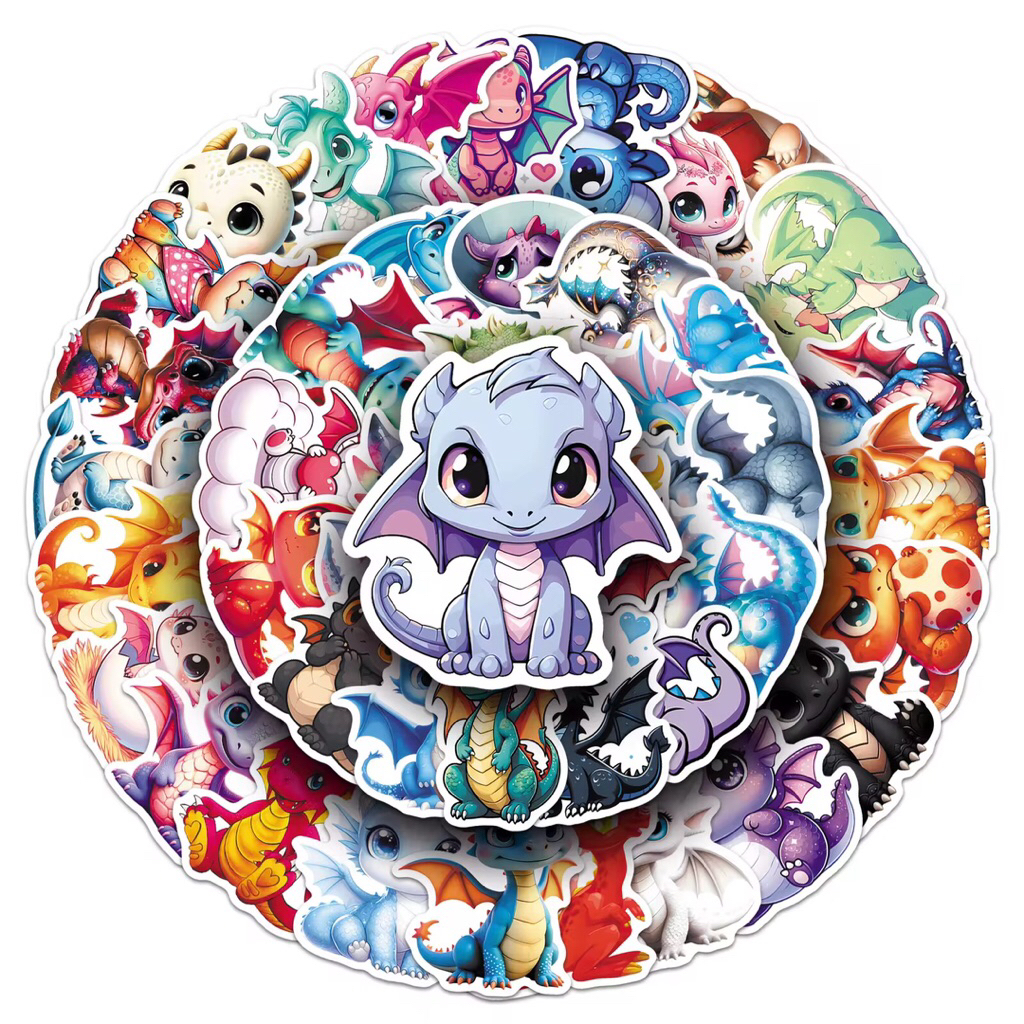 20/60/100 sticker loài rồng phiên bản dễ thương chibi trang trí mũ đồ dùng chống nước tốt