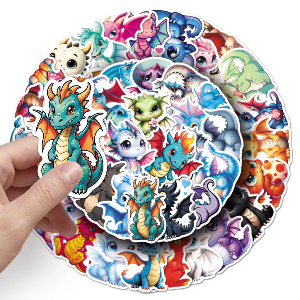 20/60/100 sticker loài rồng phiên bản dễ thương chibi trang trí mũ đồ dùng chống nước tốt