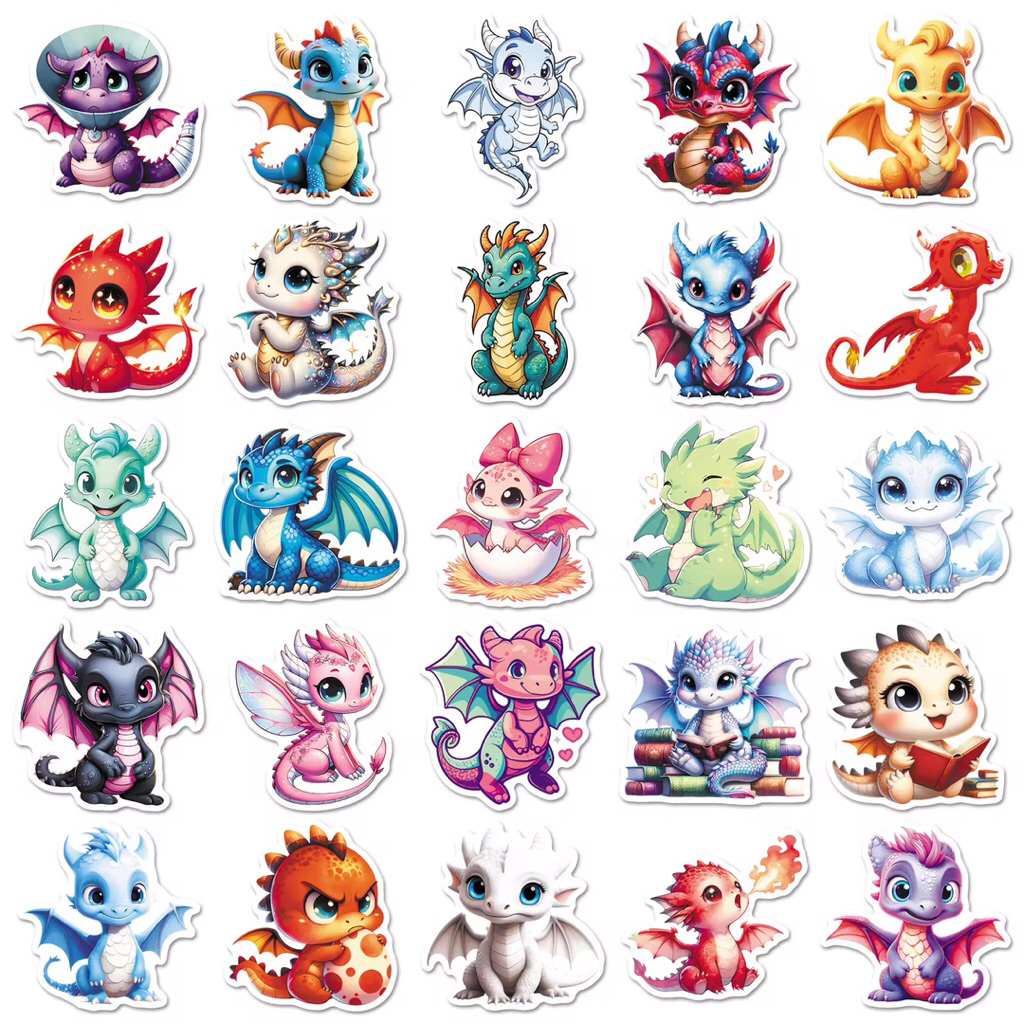 20/60/100 sticker loài rồng phiên bản dễ thương chibi trang trí mũ đồ dùng chống nước tốt