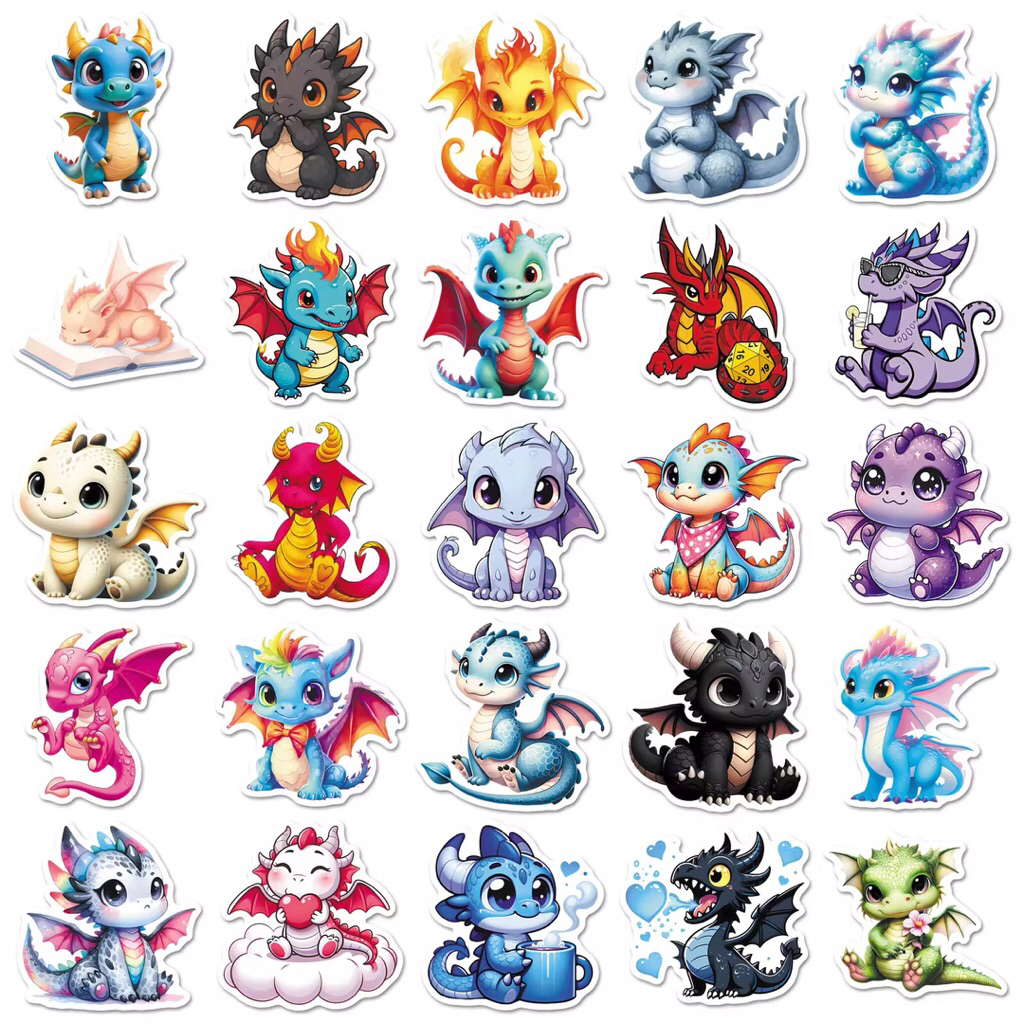 20/60/100 sticker loài rồng phiên bản dễ thương chibi trang trí mũ đồ dùng chống nước tốt