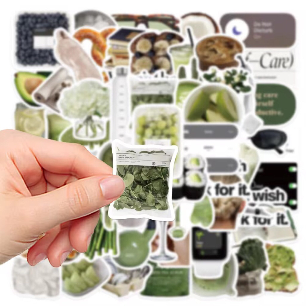 100 sticker những đồ vật màu MATCHA trang trí đồ dùng mũ bảo hiểm ly uống nước văn phòng phẩm chống nước tốt