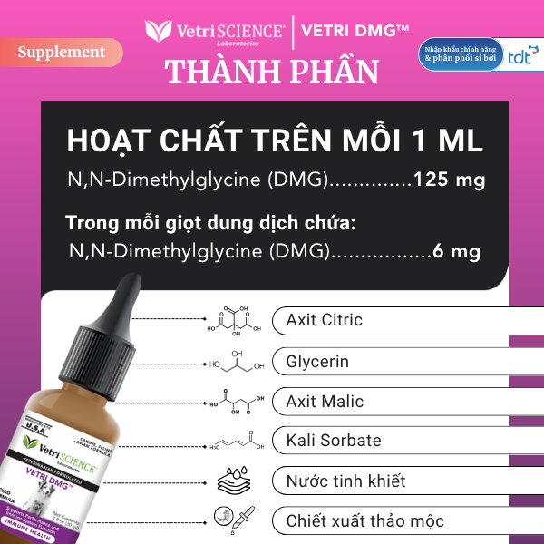 (SUPPLEMENT) DUNG DỊCH HỖ TRỢ MIỄN DỊCH&TĂNG SỨC BỀN CHO THÚ CƯNG VETRI DMG 30ML