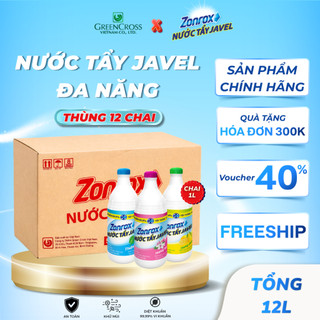 Thùng 12 Chai Nước Tẩy ZONROX JAVEL 6in1 1L - Làm Sạch Mạnh Khử Mùi Hôi Tiết Kiệm Giá Tốt
