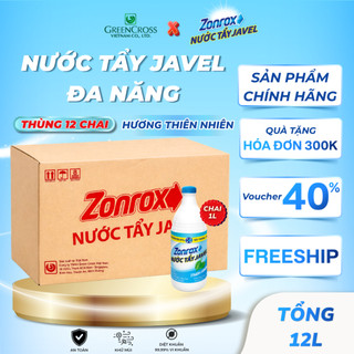 Thùng 12 Chai Nước Tẩy ZONROX JAVEL 6in1 1L - Làm Sạch Mạnh Khử Mùi Hôi Tiết Kiệm Giá Tốt