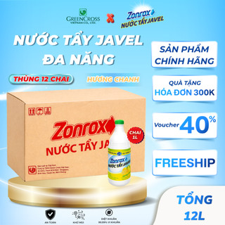 Thùng 12 Chai Nước Tẩy ZONROX JAVEL 6in1 1L - Làm Sạch Mạnh Khử Mùi Hôi Tiết Kiệm Giá Tốt