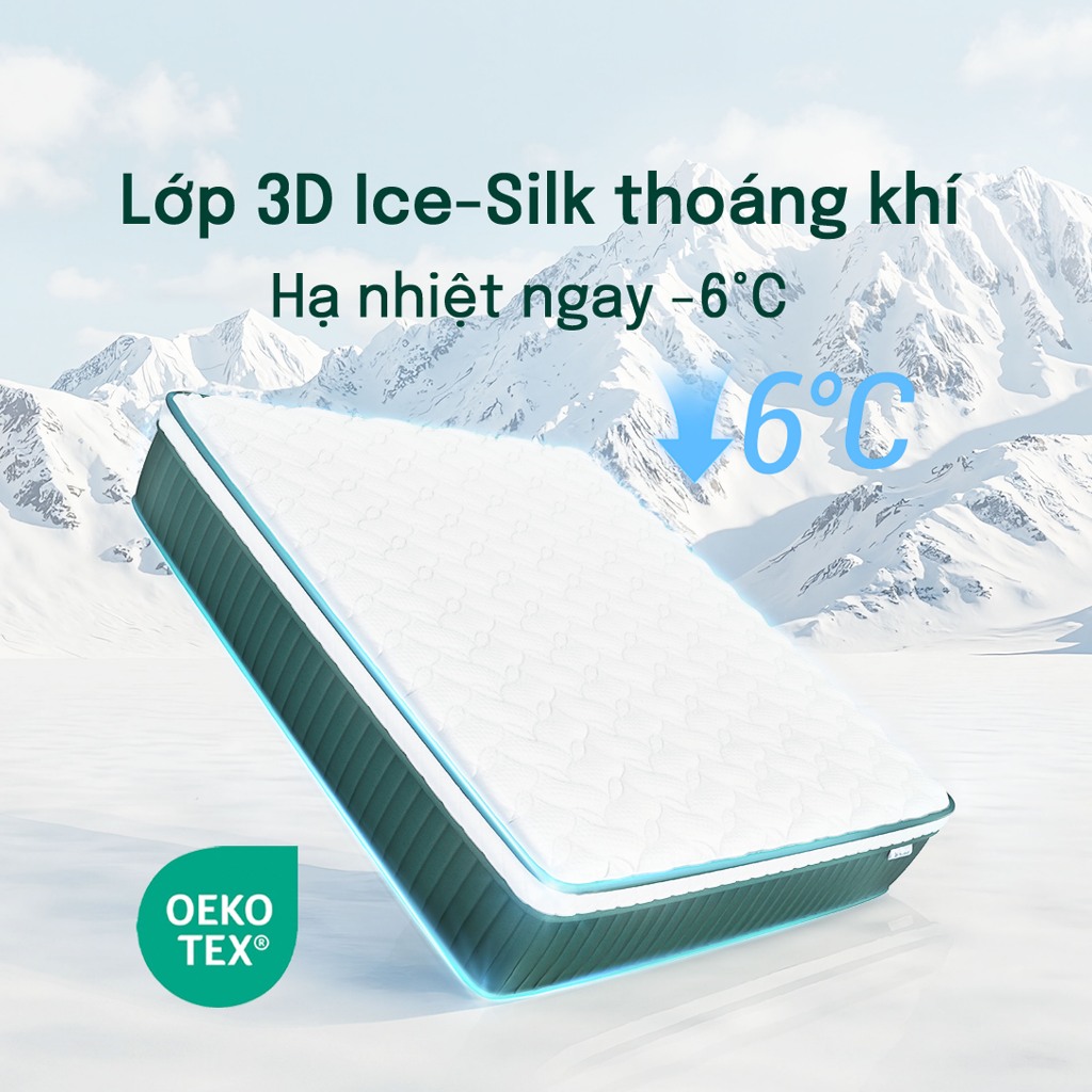 Nệm Lò Xo Túi Độc Lập MOSSWOOD Mát Lạnh - Vải Ice-Silk & Gel Foam Thoáng Khí 25cm