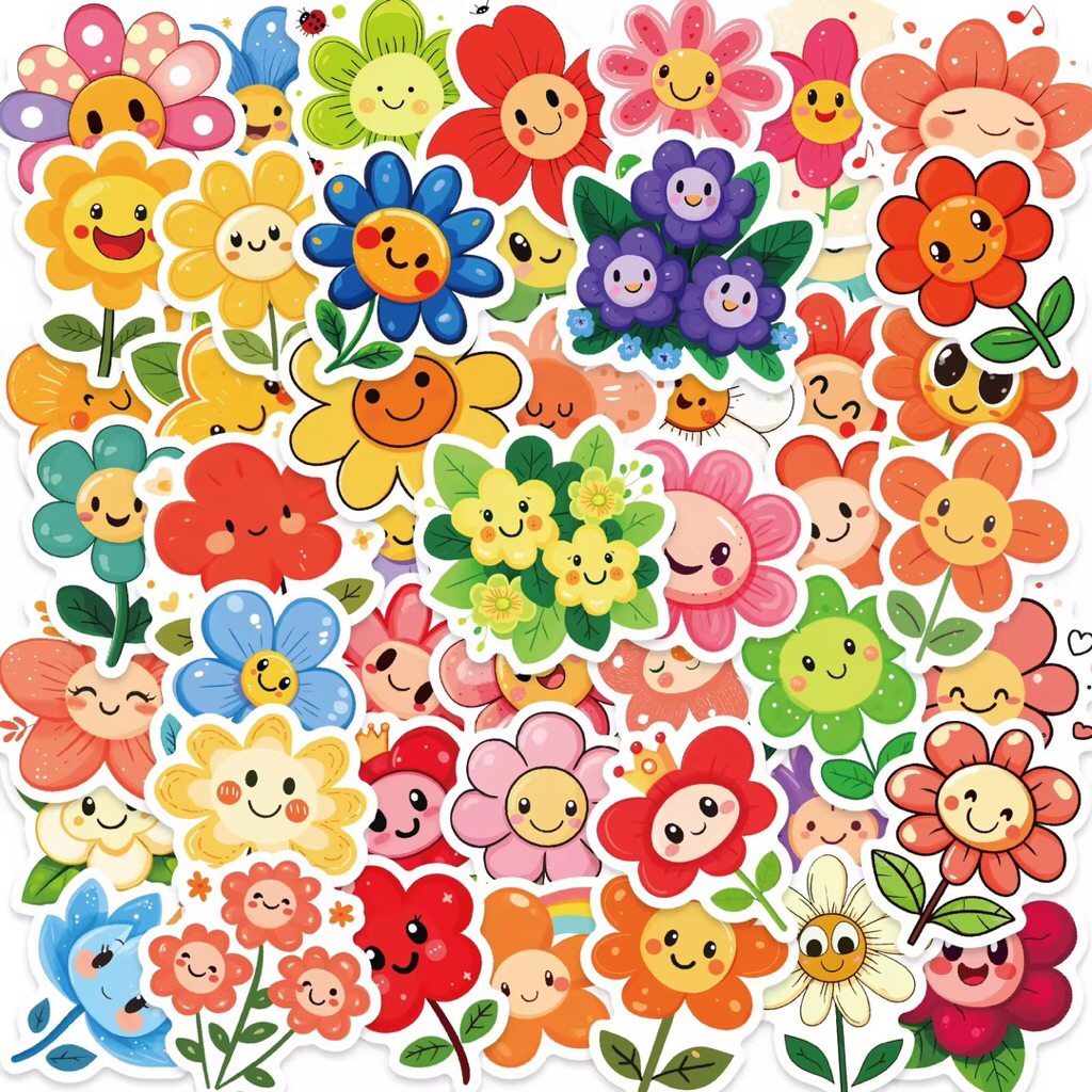 100 sticker bông hoa xinh tươi dễ thương cho bé trang trí dụng cụ học tập sách vở chống nước tốt