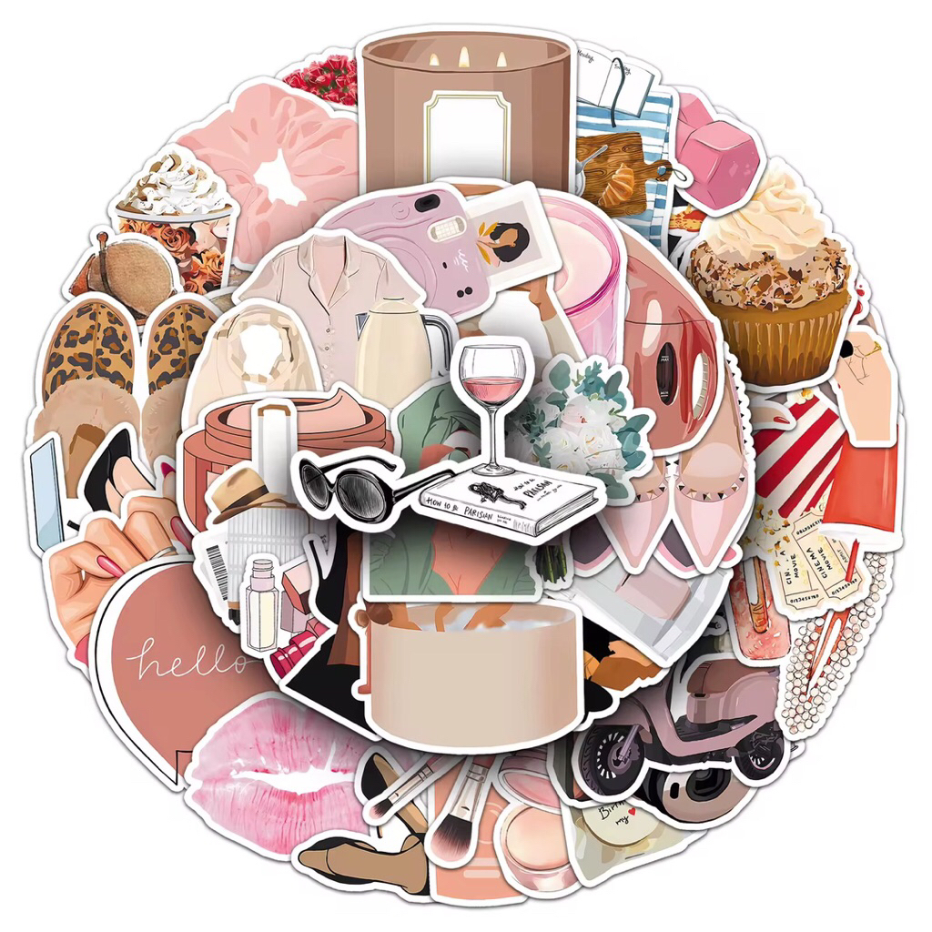 100 sticker các mẫu đồ làm đẹp nữ tính trang trí đồ dùng siêu đẹp chống nước tốt