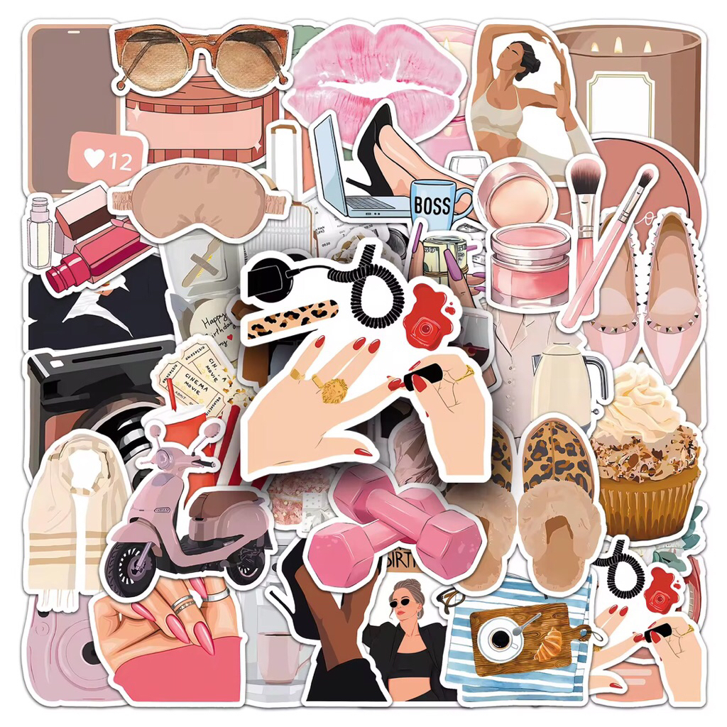 100 sticker các mẫu đồ làm đẹp nữ tính trang trí đồ dùng siêu đẹp chống nước tốt