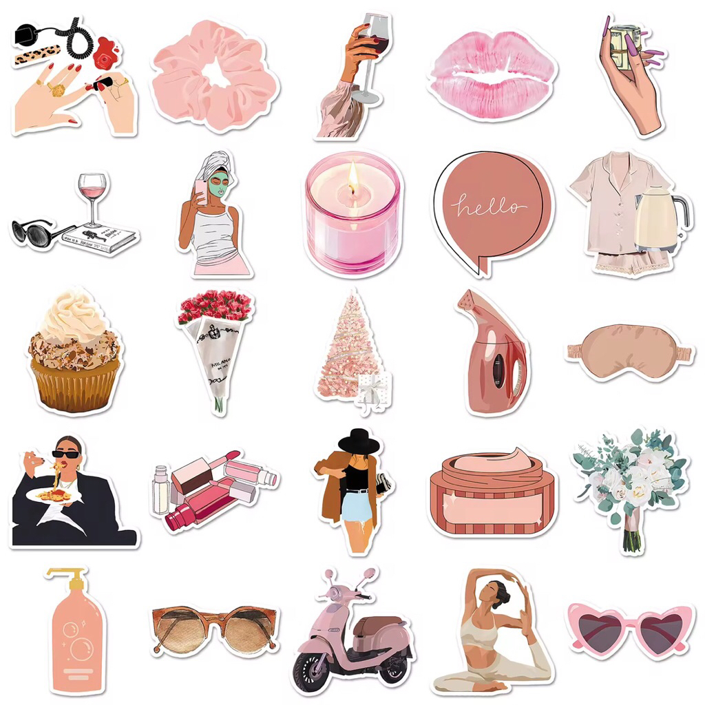 100 sticker các mẫu đồ làm đẹp nữ tính trang trí đồ dùng siêu đẹp chống nước tốt