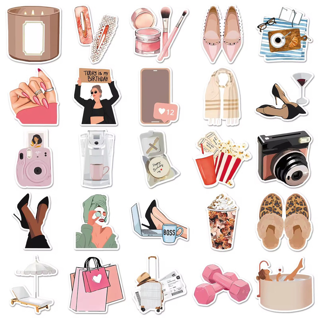 100 sticker các mẫu đồ làm đẹp nữ tính trang trí đồ dùng siêu đẹp chống nước tốt