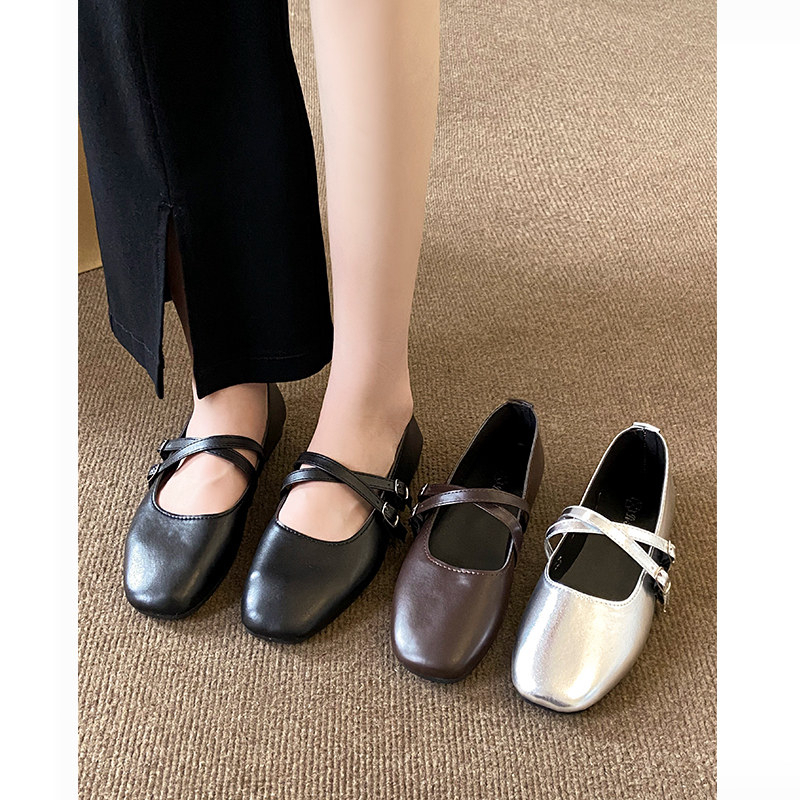 Giày Búp Bê 2 Quai Khóa Cài Phong Cách Thanh Lịch Vintage