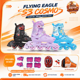Giày patin trẻ em Flying Eagle S3S Cosmo bánh cao su đặc, càng nhựa chịu lực dưới 50kg 3 màu xanh/hồng/đen