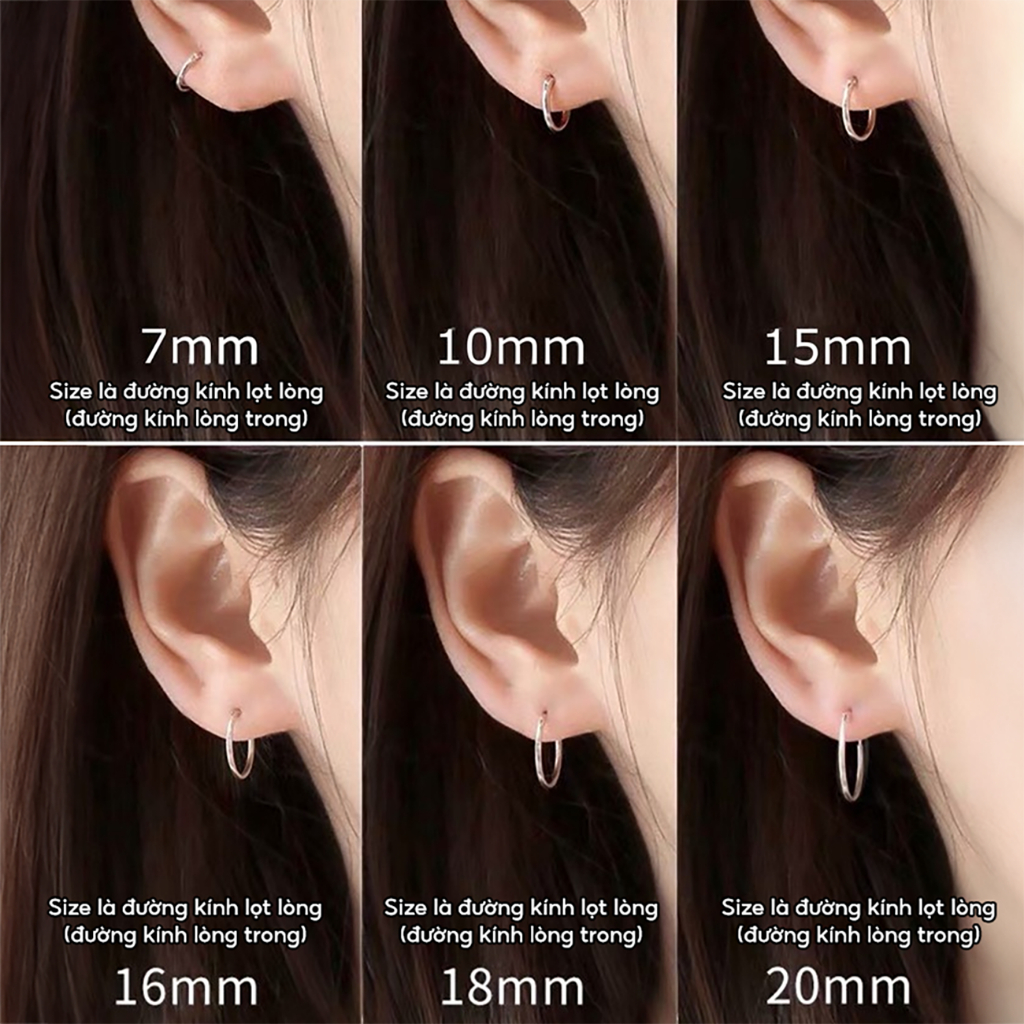 Khuyên tai bạc TLEE tròn trơn nhiều size có chốt basic B0278