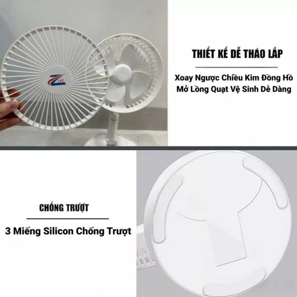 Quạt Tích Điện Pin Trâu Cỡ Lớn, Quạt Sạc Điện Gấp Gọn ZLife Thông Minh Sạc Pin Kéo Dài 1m Pin 15.000