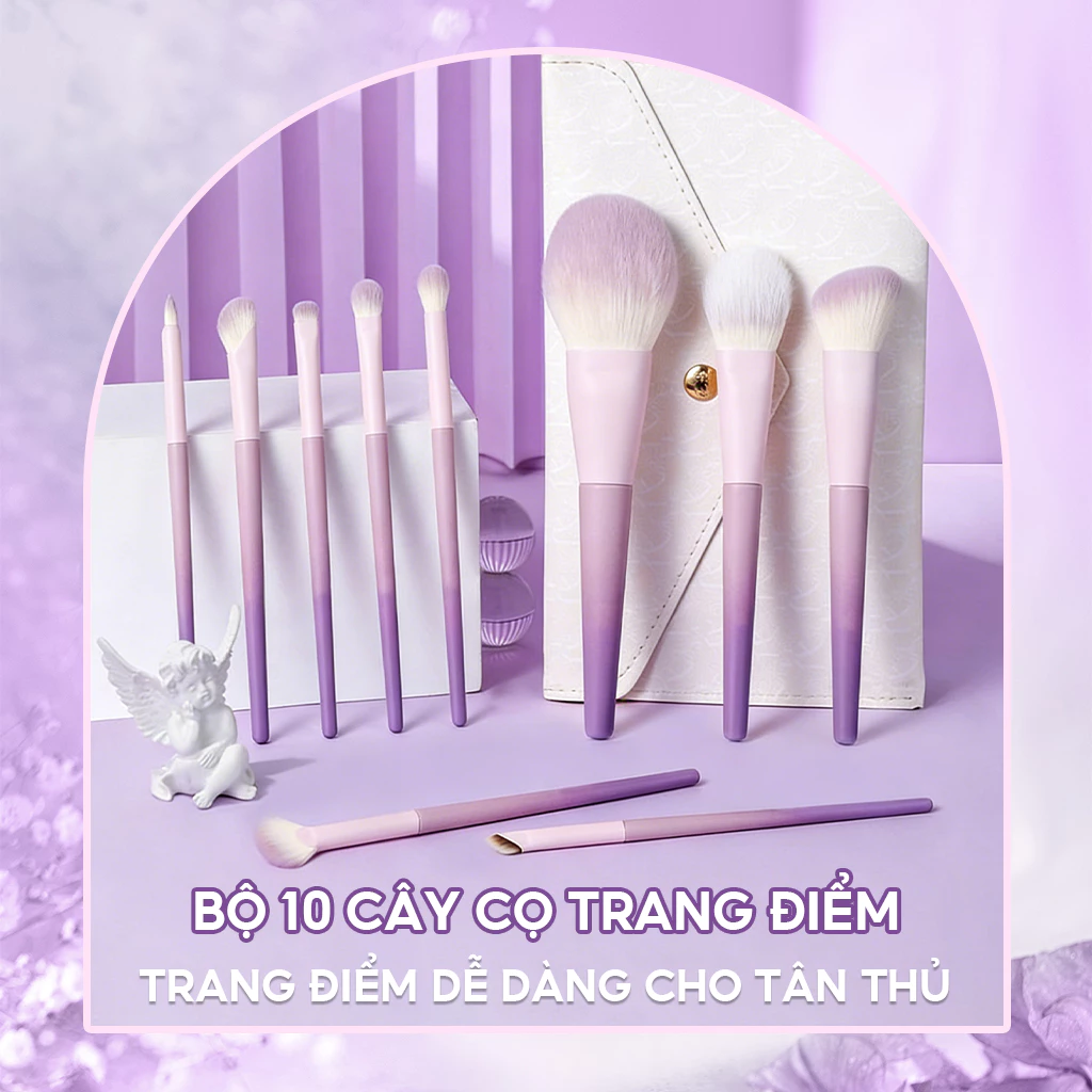 Bộ cọ trang điểm 10 cây kèm bao da - ảnh sản phẩm